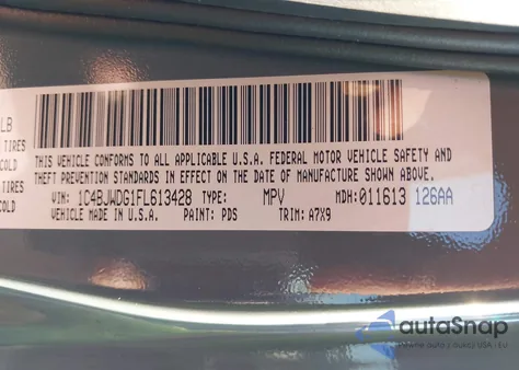 2015 Jeep Wrangler Unlimited Sport z USA, uszkodzony, nr VIN 1C4BJWDG1FL613428